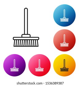 Black line Mop icon isolated on white background. Cleaning service concept. Set icons colorful circle buttons. Vector Illustration