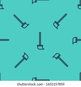 Black line Mop icon isolated seamless pattern on green background. Cleaning service concept.  Vector Illustration