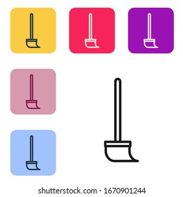 Black line Mop icon isolated on white background. Cleaning service concept. Set icons in color square buttons. Vector Illustration