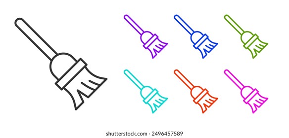 Black line Mop icon isolated on white background. Cleaning service concept. Set icons colorful. Vector