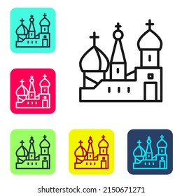 Black line Moscow symbol - Saint Basil's Cathedral, Russia icon isolated on white background. Set icons in color square buttons. Vector