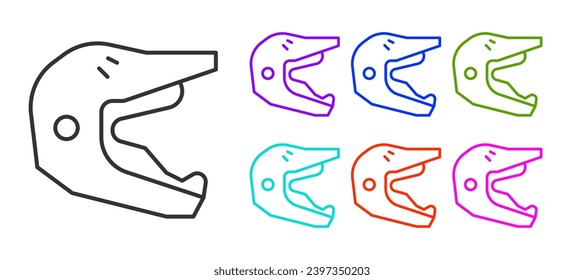 Black line Motocross motorcycle helmet icon isolated on white background. Set icons colorful. Vector Illustration