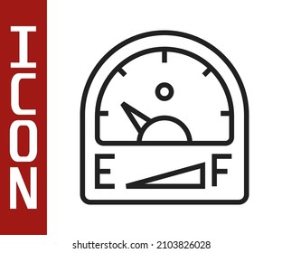 Black line Motor gas gauge icon isolated on white background. Empty fuel meter. Full tank indication.  Vector