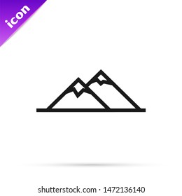 Black line Mountains icon isolated on white background. Symbol of victory or success concept.  Vector Illustration