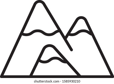 Black line Mountains icon isolated on white background. Symbol of victory or success concept.  Vector Illustration