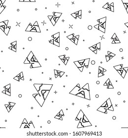Black line Mountains icon isolated seamless pattern on white background. Symbol of victory or success concept.  Vector Illustration