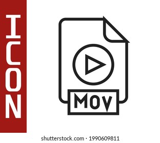 Black line MOV file document. Download mov button icon isolated on white background. MOV file symbol. Audio and video collection.  Vector