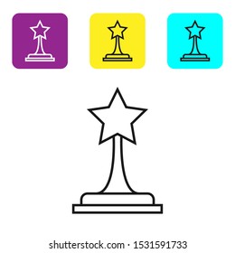 Black line Movie trophy icon isolated on white background. Academy award icon. Films and cinema symbol. Set icons colorful square buttons. Vector Illustration