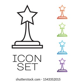Black line Movie trophy icon isolated on white background. Academy award icon. Films and cinema symbol. Set icons colorful. Vector Illustration