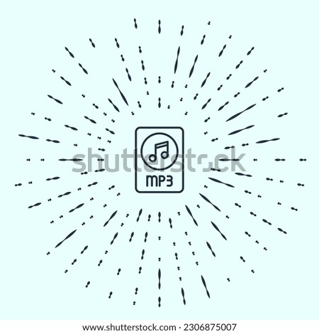 Black line MP3 file document. Download mp3 button icon isolated on grey background. Mp3 music format sign. MP3 file symbol. Abstract circle random dots. Vector