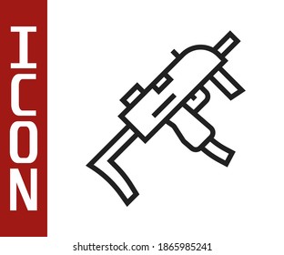 Black line MP9 submachine gun icon isolated on white background. Automatic weapon.  Vector