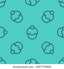 Black line Muffin icon isolated seamless pattern on green background.  Vector