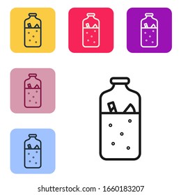 Black line Mulled wine with ingredients icon isolated on white background. Cinnamon stick, clove, lemon slice. Set icons in color square buttons. Vector Illustration