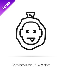 Icono de la línea negra Asesinando aislado en fondo blanco. Cuerpo, sangrado, cadáver, icono de sangrado. Cabeza muerta. Concepto de escena del crimen.  Vector