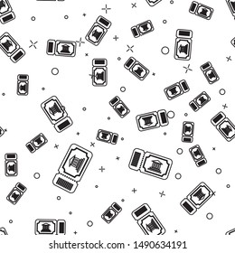 Black line Museum ticket icon isolated seamless pattern on white background. History museum ticket coupon event admit exhibition excursion.  Vector Illustration