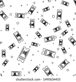 Black line Museum ticket icon isolated seamless pattern on white background. History museum ticket coupon event admit exhibition excursion.  Vector Illustration
