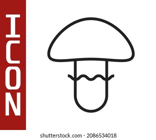 Black line Mushroom icon isolated on white background.  Vector