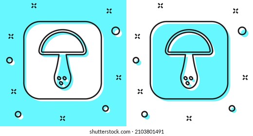 Black line Mushroom icon isolated on green and white background. Random dynamic shapes. Vector
