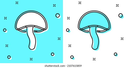 Black line Mushroom icon isolated on green and white background. Random dynamic shapes. Vector