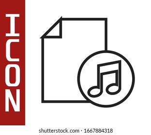 Black line Music book with note icon isolated on white background. Music sheet with note stave. Notebook for musical notes.  Vector Illustration