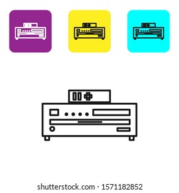 Black line Music CD player icon isolated on white background. Portable music device. Set icons colorful square buttons. Vector Illustration