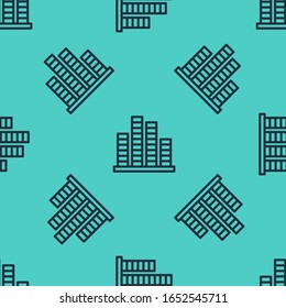 Black line Music equalizer icon isolated seamless pattern on green background. Sound wave. Audio digital equalizer technology, console panel, pulse musical.  Vector Illustration