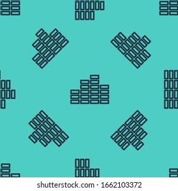 Black line Music equalizer icon isolated seamless pattern on green background. Sound wave. Audio digital equalizer technology, console panel, pulse musical.  Vector Illustration