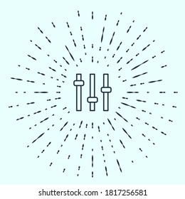 Black line Music equalizer icon isolated on grey background. Sound wave. Audio digital equalizer technology, console panel, pulse musical. Abstract circle random dots. Vector.
