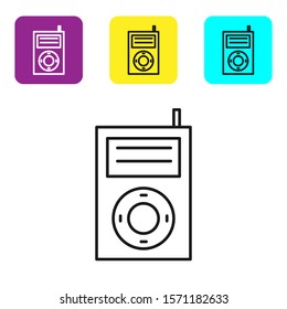 Black line Music MP3 player icon isolated on white background. Portable music device. Set icons colorful square buttons. Vector Illustration