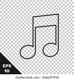 Black line Music note, tone icon isolated on transparent background.  Vector Illustration