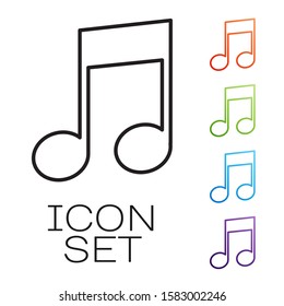 Black line Music note, tone icon isolated on white background. Set icons colorful. Vector Illustration