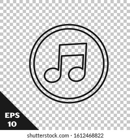 Black line Music note, tone icon isolated on transparent background.  Vector Illustration