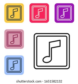 Black line Music note, tone icon isolated on white background. Set icons in color square buttons. Vector Illustration