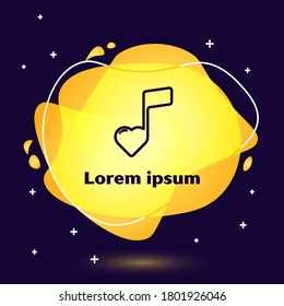 Black line Music Note, Ton mit Herzen Symbol einzeln auf blauem Hintergrund. Valentinstag. Abstrakter Banner mit flüssigen Formen. Vektorgrafik