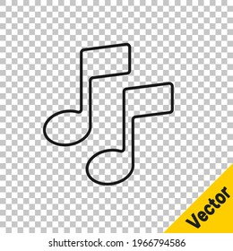 Black line Music note, tone icon isolated on transparent background.  Vector Illustration