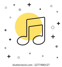 Nota musical de línea negra, icono de tono aislado en fondo blanco. Formas dinámicas aleatorias. Ilustración vectorial