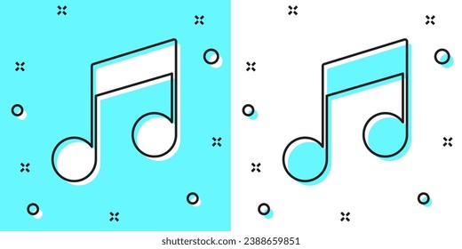Black line Music note, tone icon isolated on green and white background. Random dynamic shapes. Vector Illustration