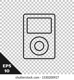 Black line Music player icon isolated on transparent background. Portable music device.  Vector Illustration