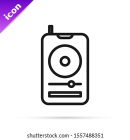 Black line Music player icon isolated on white background. Portable music device.  Vector Illustration