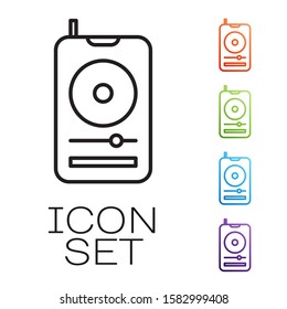 Black line Music player icon isolated on white background. Portable music device. Set icons colorful. Vector Illustration