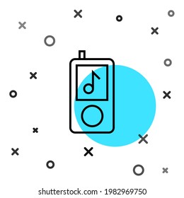 Black line Music player icon isolated on white background. Portable music device. Random dynamic shapes. Vector Illustration