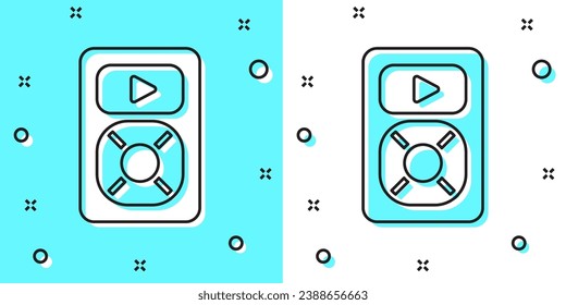Black line Music player icon isolated on green and white background. Portable music device. Random dynamic shapes. Vector