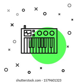 Black line Music synthesizer icon isolated on white background. Electronic piano.  Vector Illustration
