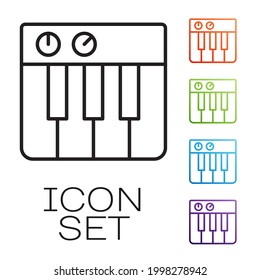 Black line Music synthesizer icon isolated on white background. Electronic piano. Set icons colorful. Vector