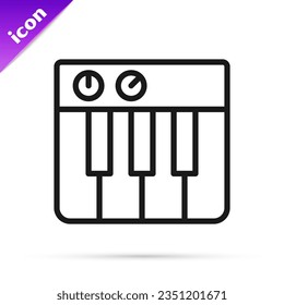 Black line Music synthesizer icon isolated on white background. Electronic piano.  Vector