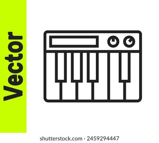 Black line Music synthesizer icon isolated on white background. Electronic piano.  Vector