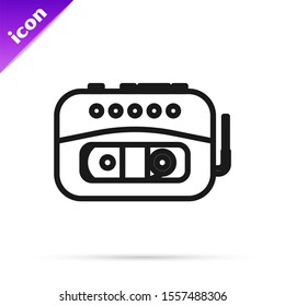 Black line Music tape player icon isolated on white background. Portable music device.  Vector Illustration