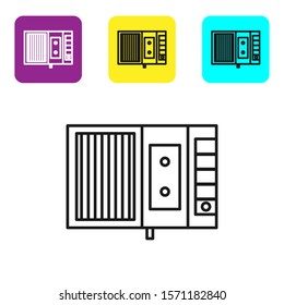 Black line Music tape player icon isolated on white background. Portable music device. Set icons colorful square buttons. Vector Illustration