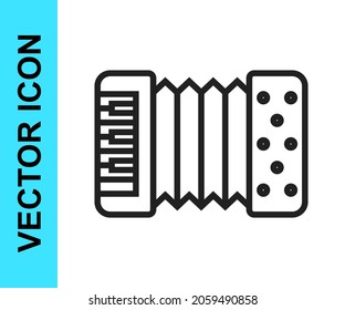 Black line Musical instrument accordion icon isolated on white background. Classical bayan, harmonic.  Vector