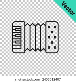 Black line Musical instrument accordion icon isolated on transparent background. Classical bayan, harmonic.  Vector